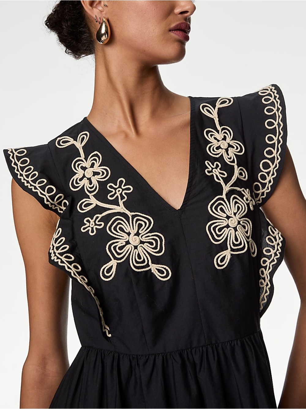 M&S Pure Cotton Embroidered V-Neck
Midi Dress - Picture 2 of 5